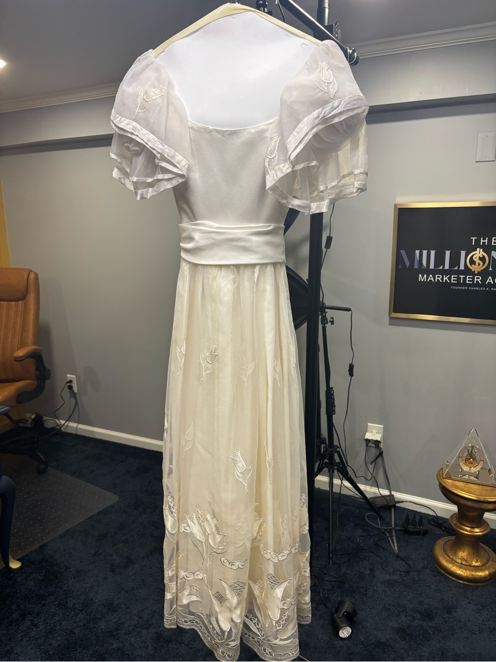 White Sheer Overlay Midi Dress with Embroidered Skirt